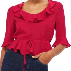 Topshop blouse with ruffle details in pink